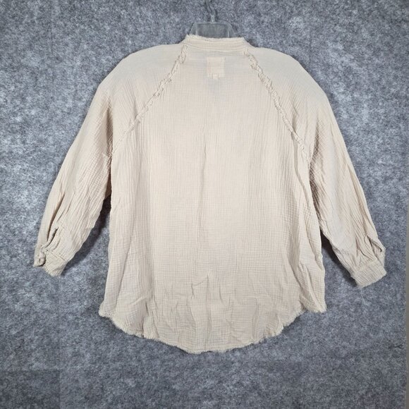Aerie Gauze Boho Tunic Button Down Distressed Pool To Party Cream Size M - Picture 6 of 10